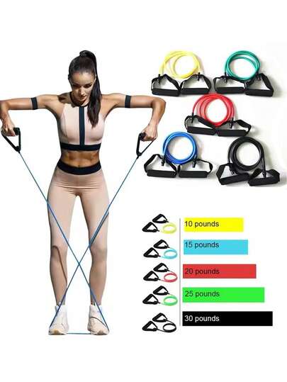 Dây kháng lực 5 cấp độ có tay cầm, ống tập luyện sức mạnh, dây kéo yoga, dây đàn hồi tập thể dục tại phòng gym.