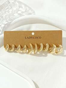 LADYCOCO 5对时尚优雅独特C形几何耳环，适合女性日常佩戴、约会、派对等场合，金色耳环套装 - 金色 - 查看 4