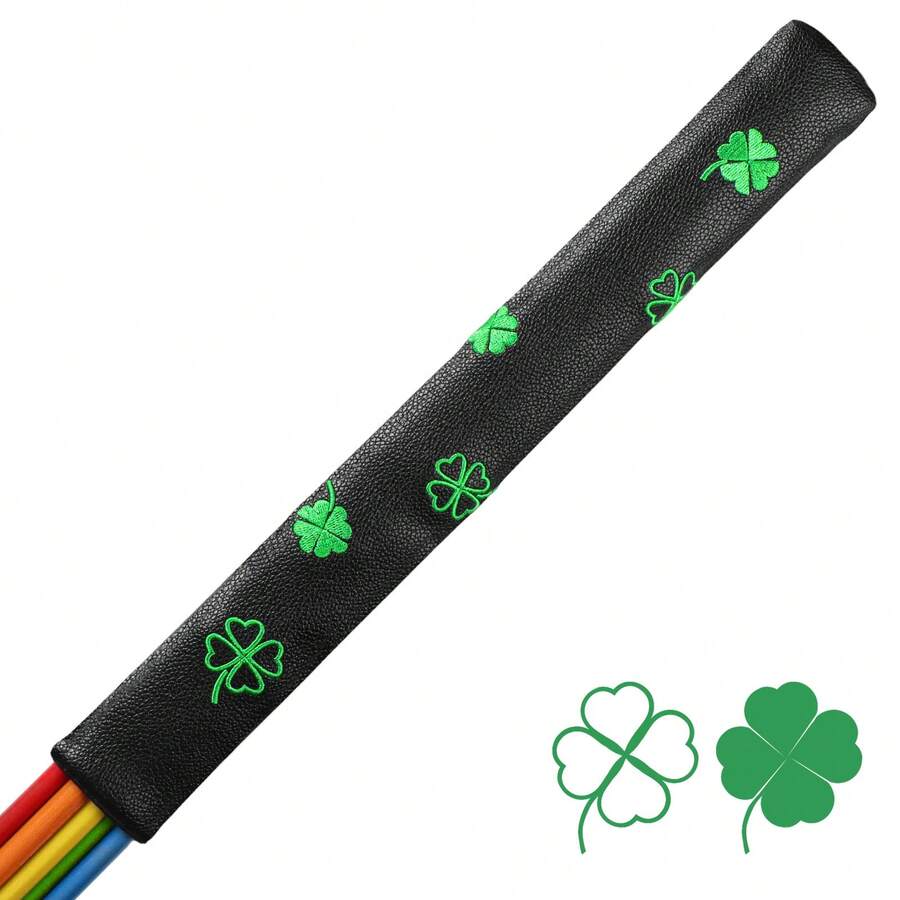 FINGER TEN Extra Large Golf Alignment Stick Cover 1 Pack, High-Quality PU Leather Cover With Stylish Design Fits 5–7 Alignment Rods, Durable Protective Sleeve For Practice & Travel - Four Leaf Style - View 1