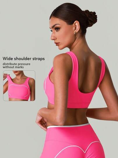 女士圆领宽肩带防震聚拢露背瑜伽健身运动文胸，四季皆宜