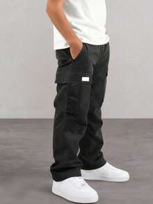 1pc Young BoyFashionable Outdoor Sports Casual Cargo Pants, Spring/Autumn - Black - View 8