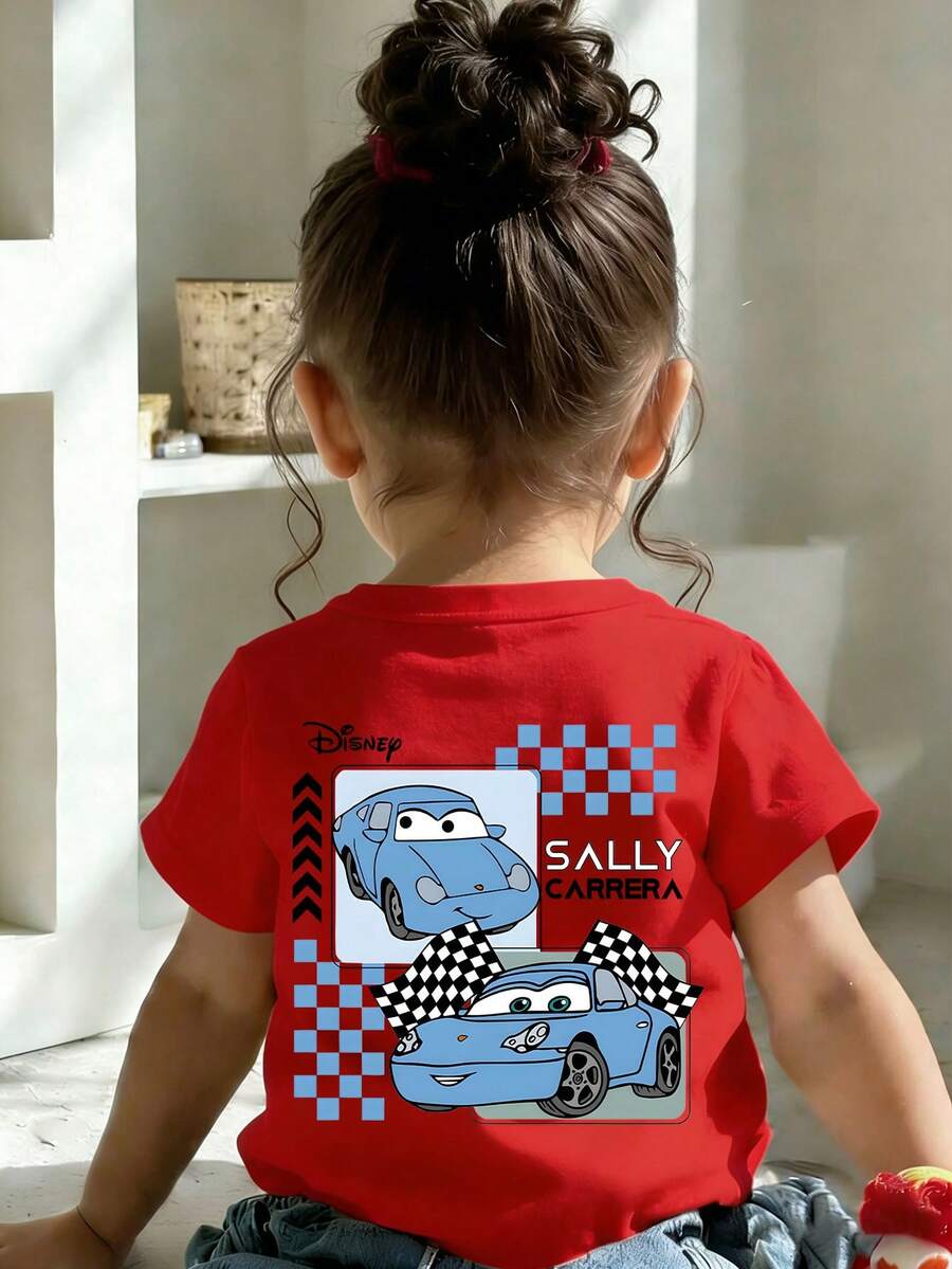 This Disney Cars Sally-Patterned Casual And Simple Crew-Neck Short-Sleeved T-Shirt Is Designed For Both Baby Boys And Girls, Making It An Ideal Choice For Summer Wear. - 紅色 - 查看 1