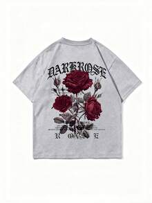 Zrgoth 男士休闲百搭玫瑰花印花短袖T恤 - 灰色 - 查看 3