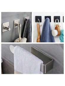 1 pièce/3 pièces Porte-serviette auto-adhésif, crochet de serviette de salle de bain, porte-vêtements noir mat, sans perçage nécessaire, barre porte-serviette de salle de bain moderne, cintre à serviette en acier inoxydable, accessoires de salle de bain, accessoires de salle de bain argentés - Multicolore - Voir 9