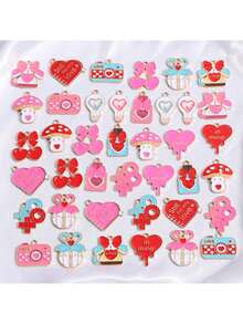 5件情人节粉色心形饰品配件，DIY手链、钥匙扣、项链吊坠，合金滴油吊坠 - 滴油情人節 - 查看 4