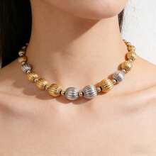 5颗6/8/10/12毫米波纹纹理球形圆珠金属隔珠，适用于珠宝制作、手链DIY饰品配件 - 珠 - 查看 2