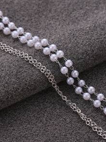 1条白色仿珍珠眼镜链，女士仿珍珠串珠眼镜链，简约防滑防丢眼镜绳，仿珍珠吊链 - 白色珠子-1件裝 - 查看 4