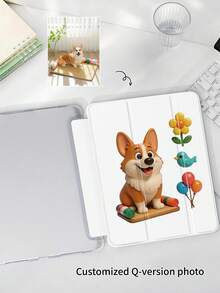 1pc Transparent Pen Holder 3-Fold Cartoon Figurine Painted Tablet Case, Customizable Figurine, Pet, Image, Suitable For 10th/11th/10.2/10.5/Air4/Air5/10.9/Pro11/Air 11-In.(M2)-2024/Pro 11-In.(M4)-2024/ Air 11-Inch (M3) 2025/ (A16) 11 Inch 11th Generation 2025 Mini6/Mini7/Air1/Air2/9.7/Mini4/Mini5, Tab A8 10.5 Inch 2022, TPU Soft Edge Protection, Built-In Pen Slot, 3-Fold Stand, Magnetic Sleep/Wake, Personalized Creative Fun Cute 3-Fold Tablet Case (Tablet Not Included) - Multicolor - View 5