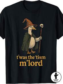 Funny Meme TWAS The Tism M Lord Silly Goose Graphic Kids T Shirtfashion Boutique T Shirt Casual WearPattern Print Crew Neck T Shirt Gift - 黑色 - 查看 2