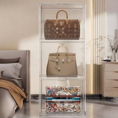 1个多功能透明亚克力防尘收纳盒 - 防尘展示盒，适用于模型、工具和书籍 | 透明收纳盒、产品展示架、包包收纳、玩具收纳、鞋子收纳、化妆品收纳、工艺品收纳、奢侈品收纳、香水收纳、手工展示盒