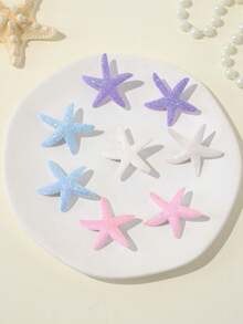 Set de 8 pinzas de estrella de mar de colores para el cabello de niñas, estilo vacacional - Multicolor - Ver 4