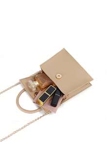 Matte Fashionable Versatile Minimalist Chain Handbag - Khaki - View 6