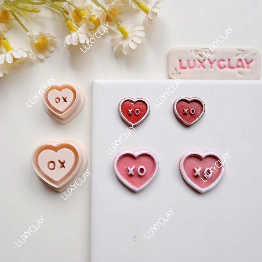 Valentine's Day Heart Shape Polymer Clay Earrings Cutters, XOXO Heart Embossed Clay Cutters For Handmade Pendants Jewelry Making, Heart Shape Dangle Clay Molds - Heart - View 1