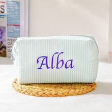 Personalized Embroidered Tulle Makeup Bag, Embroidered Makeup Bag, Personalized Bridesmaid Makeup Bag, Seersucker Cosmetic Bag For Girl, Large Capacity Cosmetic Bag, Bridesmaid Bridal Gifts, Makeup Organizer, Monogrammed Toiletry Bag, Embroidered Make Up Bag,Bridesmaid Makeup Bag, Bridesmaid Gift - Multicolor - View 14