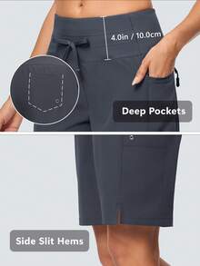 Womens 9" Swim Shorts UPF 50+ Quick Dry High Waisted Swim Trunks For Women With Liner & Zipper Pockets - Iron Gray - View 4