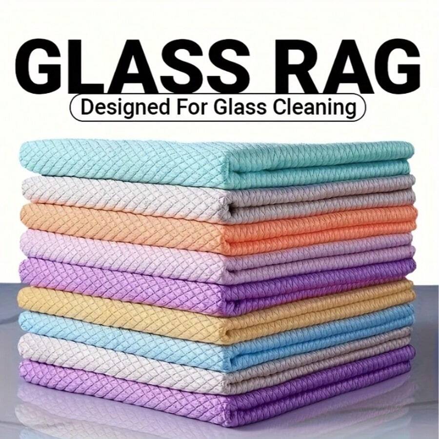 5/10/20pcs Ultra-Fine Microfiber Cleaning Cloths • Window Cleaning Cloths • Magic Cleaning Cloths • Fish Scale Towels • Lint-Free Cloths • Suitable For Glass, Kitchen, Countertops, Mirrors, Dishes, Drying Cloths, Cars • Glass Polishing Cloths - 混色10條 - 查看 1