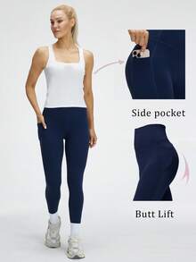 OKP 5pcs Autumn/Summer  Yoga Leggings Set Sports Leggings For Running, High Elasticity Long Pants Tights.Butt Lift High Waisted Tummy Control Slimming Yoga Pants WithPockets - 5件附口袋的褲子 - 查看 2