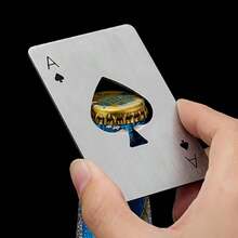 1个黑桃A开瓶器，扑克牌开瓶器，汽水罐开瓶器，便携式不锈钢卡片 - 黑與白 - 查看 1