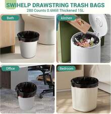 SWIHELP Drawstring Trash Bags 280 Counts 4 Gallon Garbage Bags 15 Liters Plastic Trash Can Liners Waste Basket Bin Liners - Màu B - Xem 6