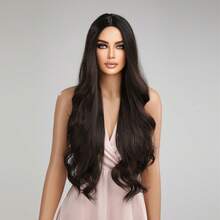 TOPSHE 28-Inch Women's Long Wavy Dark Brown Wig, High-Density Synthetic Heat-Resistant Fluffy Dyed Wig For Daily,Parties, Christmas Costume Role-Playing, Women's Christmas Gifts, Wedding,Music Festivals - Dark Brown - View 2