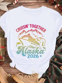 Cruisin Together Alaska 2026 Cruise Shirt Summer Vacation Travel Gift White T-Shirt For Women Beach Holiday Wear Summer Outfit - trắng - Xem 2