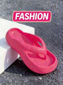 Women's Thick-Soled Flip Flops, Summer Fashion Outdoor Non-Slip Wedge Sandals, Beach Slippers - Hot Pink - View 4