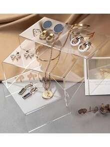 1/2/3/4/5 Pcs Acrylic Display Stand Set, Transparent Storage Rack Suitable For Collectibles, Desserts, Small Figurines, Cupcakes And Candy Bars, Rectangular Multi-Tier Desktop Organizer, Applicable For Home, Kitchen, Office, Dorm Decor And Storage - Clear - View 6