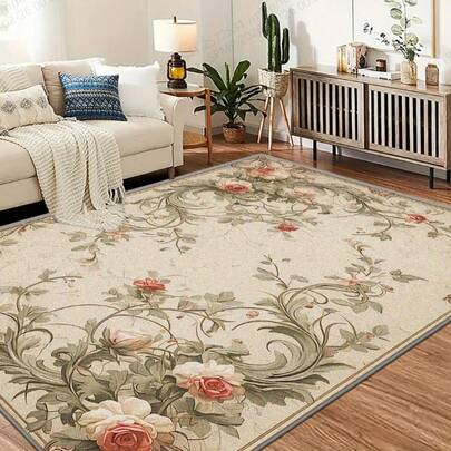 Dywan w stylu vintage z motywem kwiatowym i winorośli – miękka sztuczna wełna, nadaje się do prania w pralce, antypoślizgowy, łatwy do czyszczenia, idealny do dekoracji wnętrz i na zewnątrz, do salonu, na patio lub do ogrodu