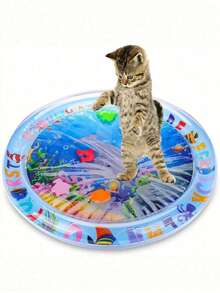 1个宠物戏水垫，猫玩具，适合夏季，可供猫咪玩耍，夏季猫窝，猫狗娱乐玩具，需要充气并注水。宠物娱乐水床，猫咪感应水垫，猫咪降温垫，猫狗感应水垫，凉爽舒适（请注意，使用前必须修剪猫爪，过度啃咬可能会导致漏水或破裂）（款式随机发送） - 彩色 - 查看 6