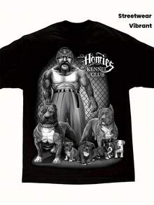 David Gonzales Men'S Black Kennel Club Gangster Pit Bull DGA Art Graphic-Shirt, Featuring Vibrant Digital Prints, Washable, Urban Streetwear - 黑色 - 查看 1