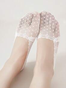 女士蕾丝短袜 防滑镂空柔软隐形透气薄款休闲船袜 - 彩色 - 查看 6