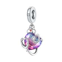 CYMYSS 1pc Medical Theme Fashion Style Cubic Zirconia Inlaid Heart Stethoscope Pendant, Suitable For Nurses Day/Mother's Day/Profession Anniversary Wear - Multicolor - View 1