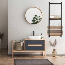 Wall Mounted Towel Rack Metal Storage Shelf Holder Rail-Bathroom Organizer Black - Black - View 6