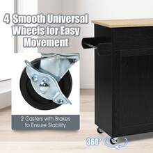 COSTWAY Kitchen Island Cart, Rolling Storage Trolley Cart With Lockable Rubber Casters, Large Cabinet, Drawer, Spice Rack And Towel Rack, Kitchen Serving Utility, 3-Position Adjustable Shelf, Black - Black - View 7