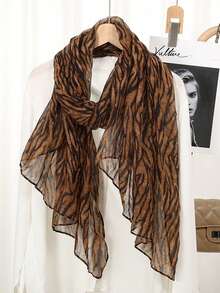 1条新款夏季巴厘岛薄纱斑马纹围巾，女士穆斯林头巾，轻薄优雅长款头巾，日常旅行拍照，防晒披肩，家庭度假礼物 - 彩色 - 查看 13