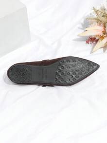 Giày búp bê mũi nhọn nữ, giày Mary Jane buộc dây kiểu cổ điển in họa tiết da báo, giày casual. - Rỉ Nâu - Xem 7