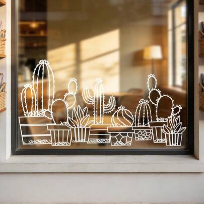 1/3pcs Simple Mushroom, Cactus, And Floral Silhouette Window Stickers, Reusable PVC Electrostatic Adsorption, Suitable For Decorating Bedrooms, Studies, Dining Rooms, Windows, And Glass Doors.