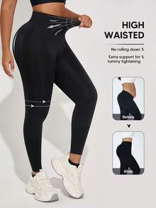 Seamless Flow High Waisted Tummy Control Butt Lifting Yoga Leggings - Black - View 2