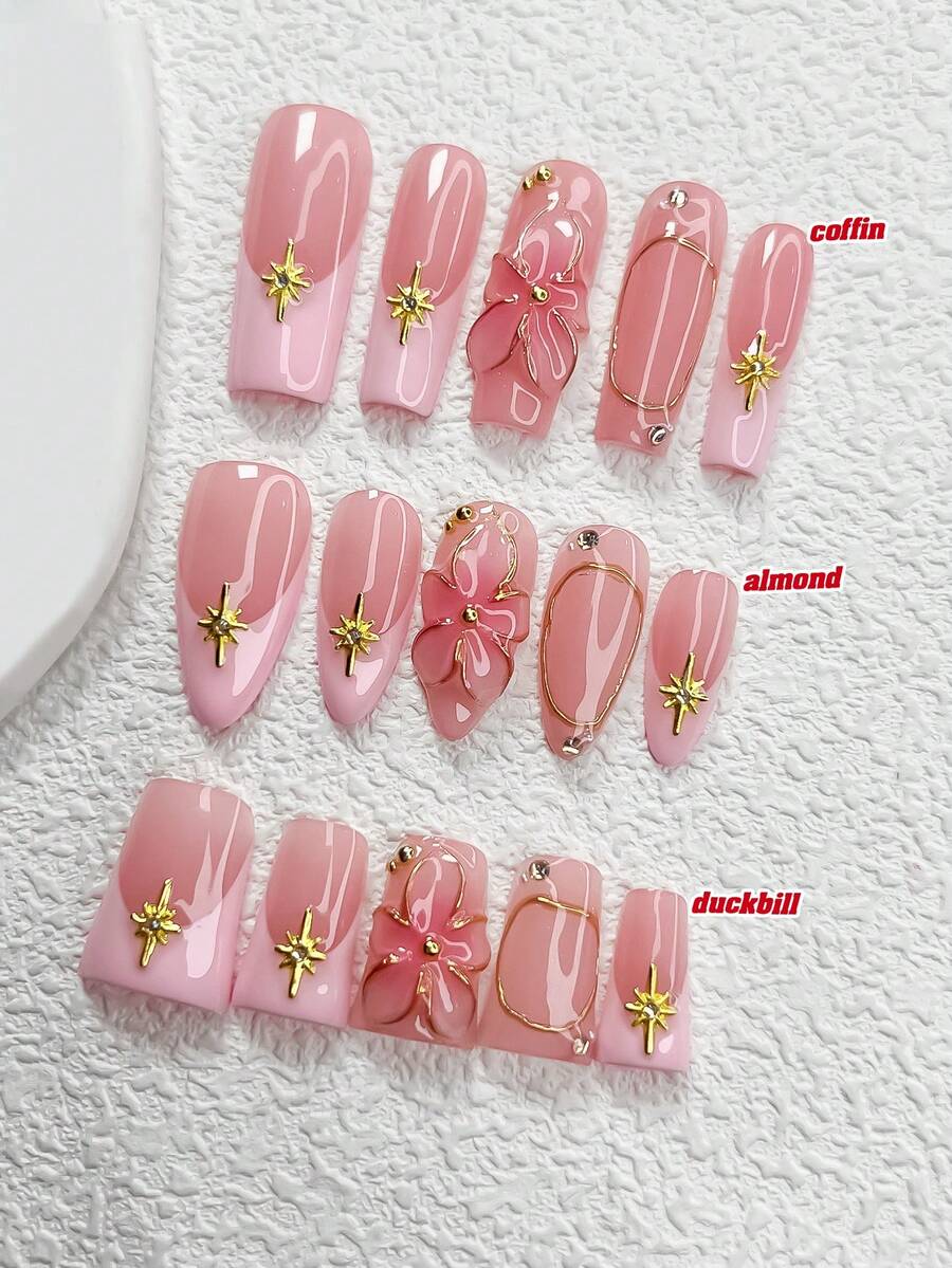 10Pcs Wind Polygel Nail Set,Acrylic Press-On Nails,Hand-Pinched Five-Petal 3D Camellia Nail Art Accessories,Golden Starlight,Comes With Nail Tools(1 Sheets Jelly Stickers+1PC Nail File)3 Sizes Available,Almond Nails, Duck Nails,Coffin Nails,Suitable For Daily, Reunion,Party,Photograph,Play,Spring Summer,Commute Supplies Nails,Great Gift For Ladies And Girls Press On Nails - Nhiều màu - Xem 1