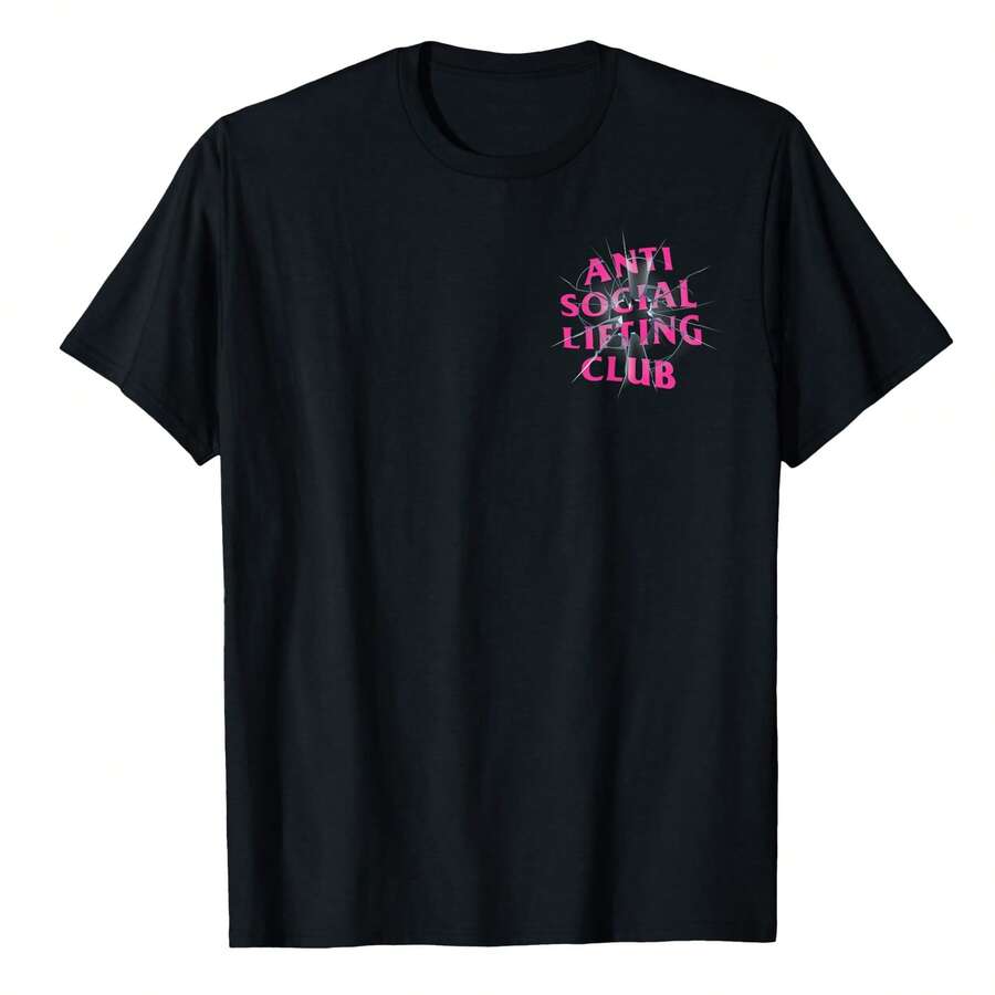 Anti Social Lifting Club: Bullet Hot Pink  T-Shirt,Personalized  Graphic T-Shirt ,Black Casual Short Sleeves, 100% Cotton, Men's T-Shirt,Funny Graphic T Shirts,S-XXXL - 黑色 - 查看 1