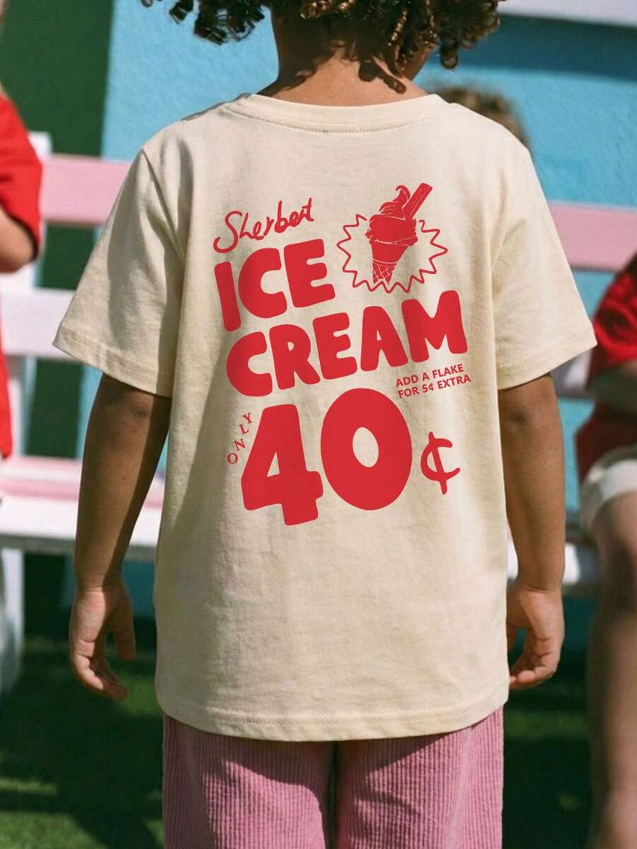 1 Stück Kleine Jungen Lässig bedrucktes Rundhals Kurzarm T-Shirt, Sommer Studentenmode - Ein vielseitiges T-Shirt, das jedem Kind Freude und Glück bringt! - Aprikosenfarben - Übersicht 1