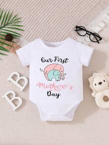 Vår första mors dag tillsammans med tecknat tryck söta babybodyer - Vitt - Visa 1