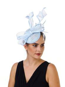 女士羽毛花朵网纱教堂德比礼帽，适合鸡尾酒会、茶会、婚礼等场合，一件装 - 多色 - 查看 7