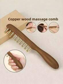1pc Copper-Wood Composite Massage Comb, Acupoint Massage Scraping Gua Sha Tool, Promotes Hair Growth, Scalp Relaxation, Deep Tissue Massage Tool, Multi-Functional Handheld Head Massager, Acupoint Contact Massage, Also Suitable For Full Body Deep Massage - Redwood - View 5