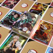Tarjetas brillantes del elenco principal del Arco del Tren Mugen de D/Emon S/Layer - Tanjiro/Nezuko/Zenitsu/Inosuke Deluxe Coleccionable, compatible con álbum de almacenamiento, imprescindible para fans - Multicolor - Ver 1
