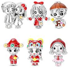 男女通用镀银串珠系列 - 草莓女孩绘画男孩珠子，适用于3毫米手链DIY吊坠，女士时尚饰品，节日生日礼物 - 彩色 - 查看 12