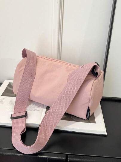 Solid Color Nylon Tote Bag, Large Capacity Casual Sports Bag, Minimalist Commuter Unisex Shoulder Bag