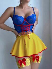 Ladies Sexy Princess Clothing - Adjustable Shoulder Straps And Supporting Steel Rings, Lace Decorated Butterfly Leg Rings, Bright Yellow Red Decorations, Cosplay Party Clothing, Suitable For Parties, Cafes, Events - Durable Holiday Clothing, Princess Dresses, Party Wear, Strong Fashion Expression, Comfortable Fit, Cosplay Lovers, Event Wear, High Quality Fabrics, Cosplay Lovers - Màu hỗn hợp - Xem 4