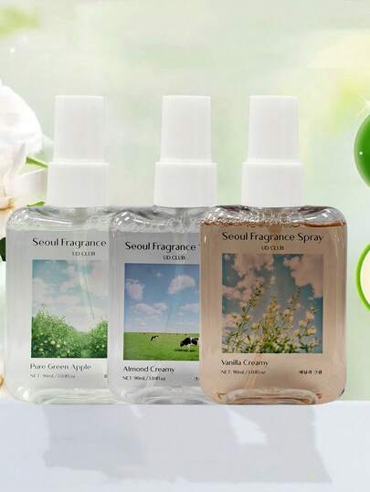 1 Bottle/90ml Long-Lasting Natural Fragrance Spray, Suitable For Bedroom, Living Room, Office And Dates, Ideal Gift For Valentine's Day And Birthday, Available In Almond Milk, Pure Green Apple And Vanilla Milk Scents