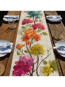 1pc Colorful Watercolor Floral Table Runner, Made Of Polyester Fiber, Suitable For Spring, Valentine's Day, Birthday, Wedding, Anniversary And Other Occasions, Can Be Used For Home, Restaurant, Cafe, Kitchen, Dining Table, Buffet, Event Decor, Party - Hot Pink - View 8